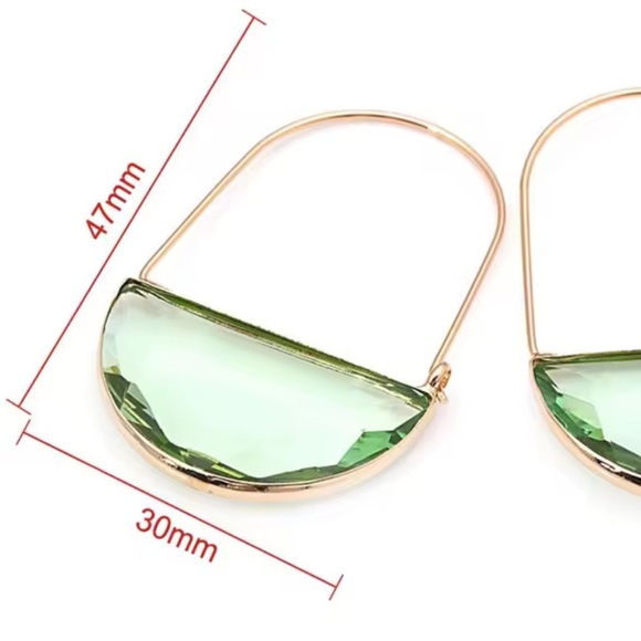 Anthropologie Light Green Glass Crescent Hoop Gold Earrings - Picture 4 of 6